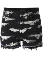 Saint Laurent Tiger Stripe Bleach Denim Shorts - Black