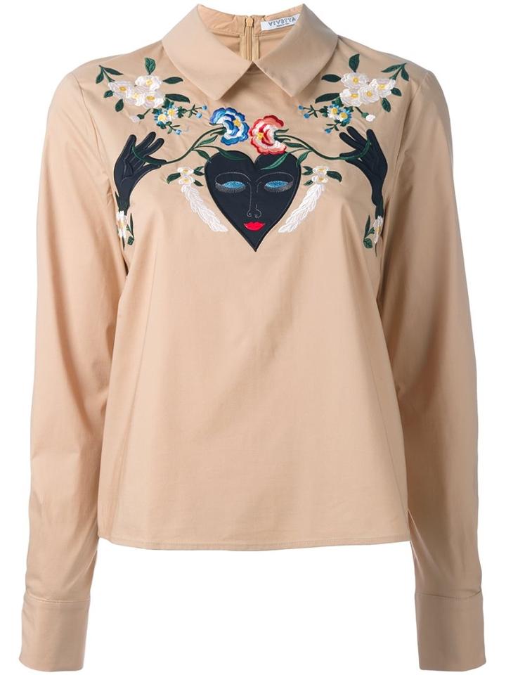 Vivetta Floral Embroidery Shirt, Women's, Size: 38, Nude/neutrals, Cotton/spandex/elastane