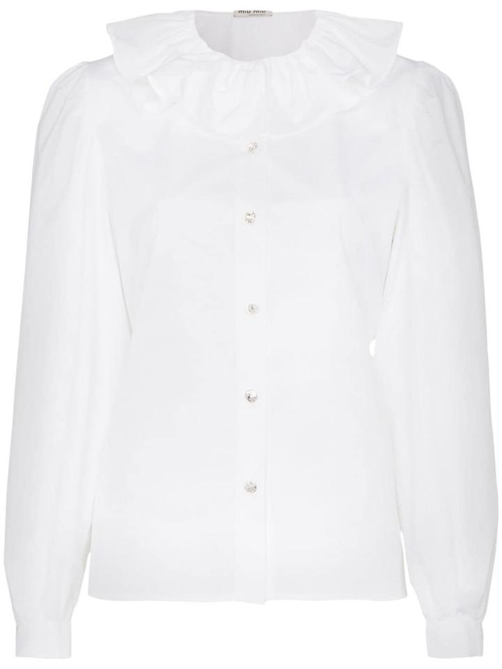 Miu Miu Crystal Button Cotton Blouse - White