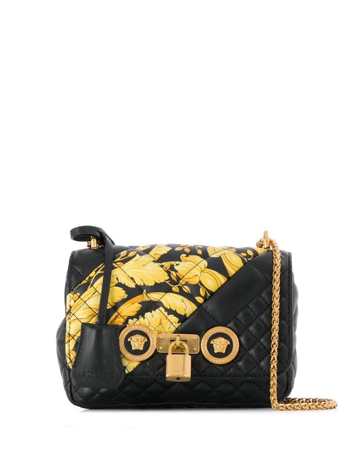 Versace Barocco Print Quilted Shoulder Bag - Black