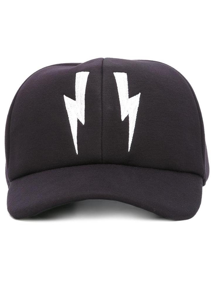 Neil Barrett Lightning Bolt Baseball Cap, Men's, Blue, Viscose/cotton