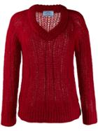 Prada Chunky Knit V-neck Jumper - Red