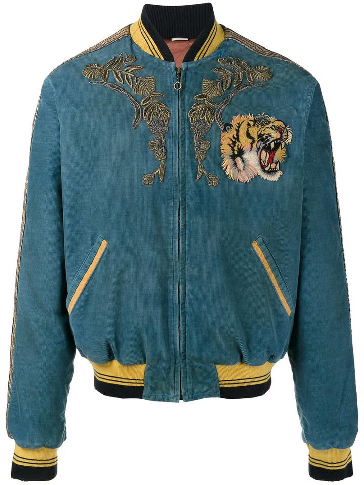 Gucci - Corduroy Bomber Jacket - Men - Silk/cotton/acrylic/metal - 50, Blue, Silk/cotton/acrylic/metal