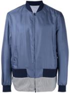 Fendi Striped Hem Bomber Jacket, Men's, Size: 48, Blue, Cotton/silk/polyamide/polyester
