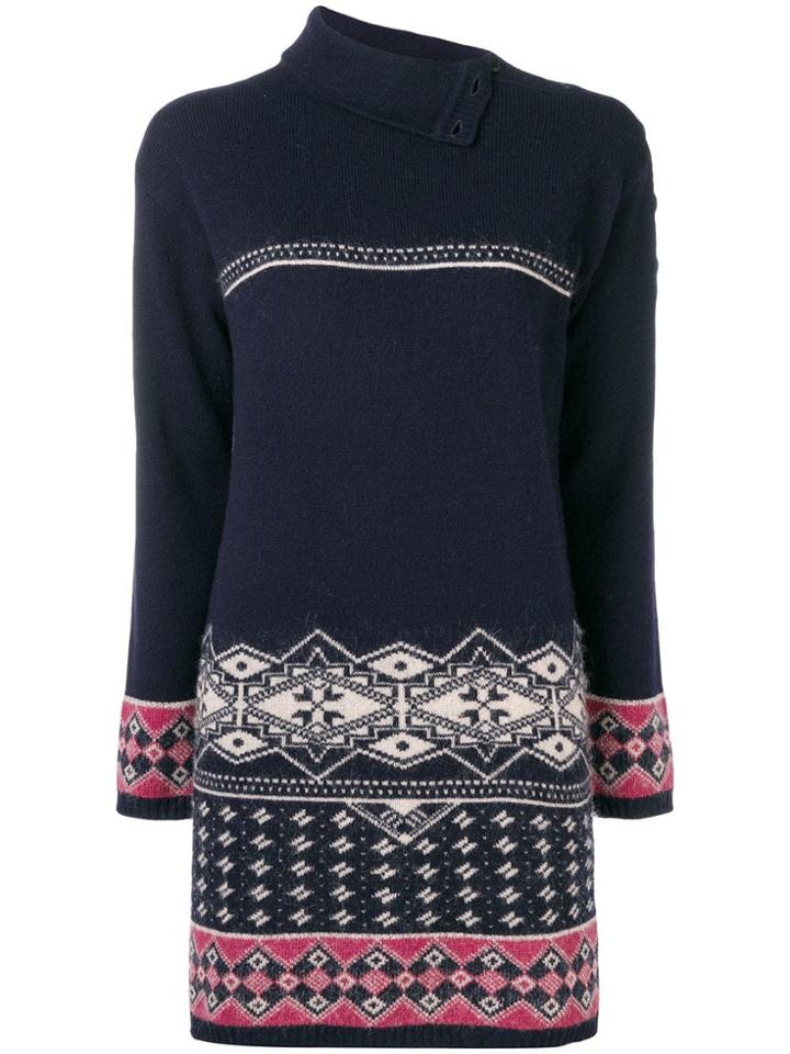 Chanel Vintage Intarsia Knitted Dress - Blue