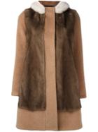 Blancha Contrast Panel Coat, Women's, Size: 44, Nude/neutrals, Mink Fur/polyamide/polyester/virgin Wool