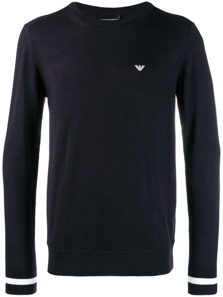 Emporio Armani Stripe Trim Jumper - Blue