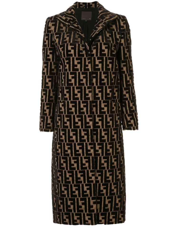 Fendi Pre-owned Ff Logo Flocked Coat - Black