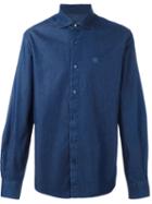 Corneliani Embroidered Logo Shirt, Men's, Size: 39, Blue, Cotton