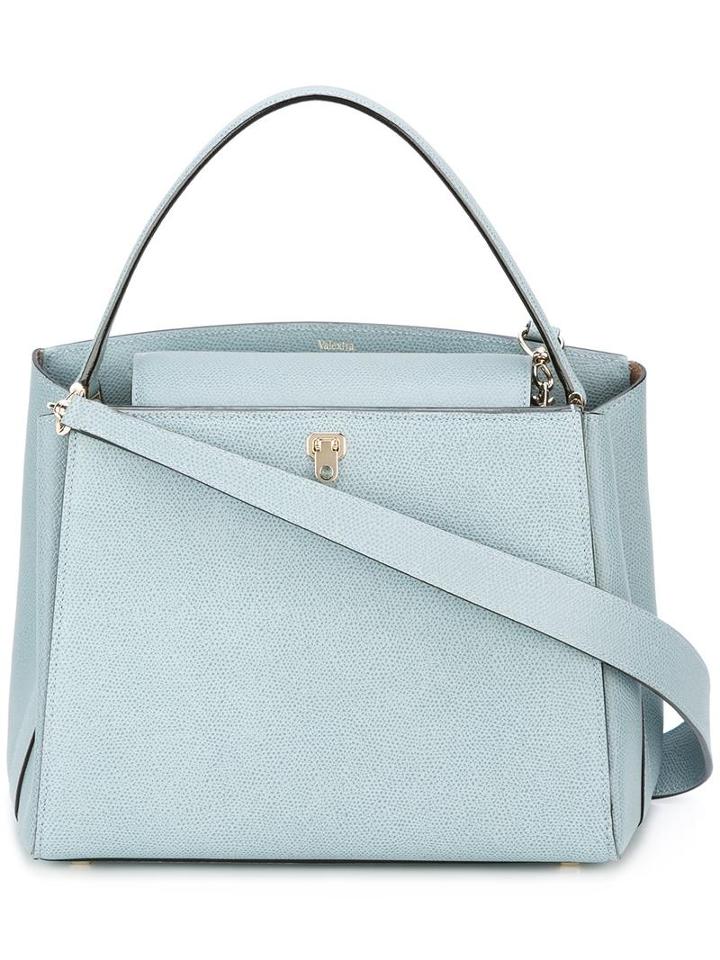 Valextra Single Strap Tote, Women's, Blue, Calf Leather