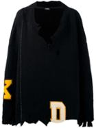 Raf Simons Distressed Oversized Jumper, Men's, Blue, Virgin Wool