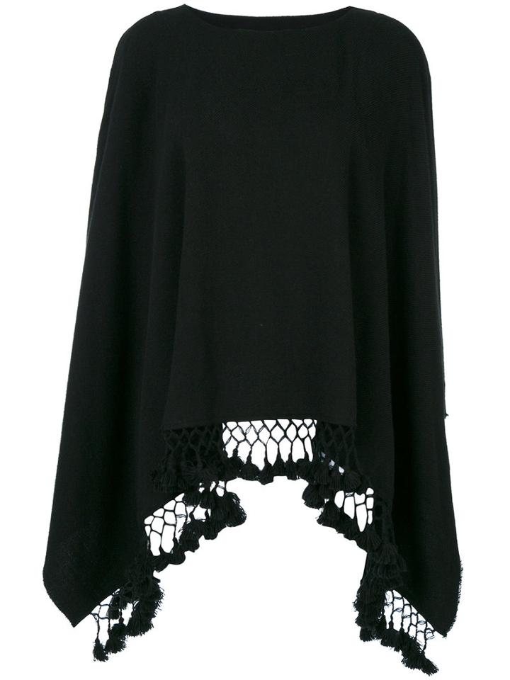 Twin-set - Tassel-edged Poncho - Women - Acrylic - One Size, Black, Acrylic