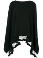Twin-set - Tassel-edged Poncho - Women - Acrylic - One Size, Black, Acrylic