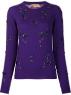 No21 Floral Embellished Jumper, Women's, Size: 38, Pink/purple, Virgin Wool