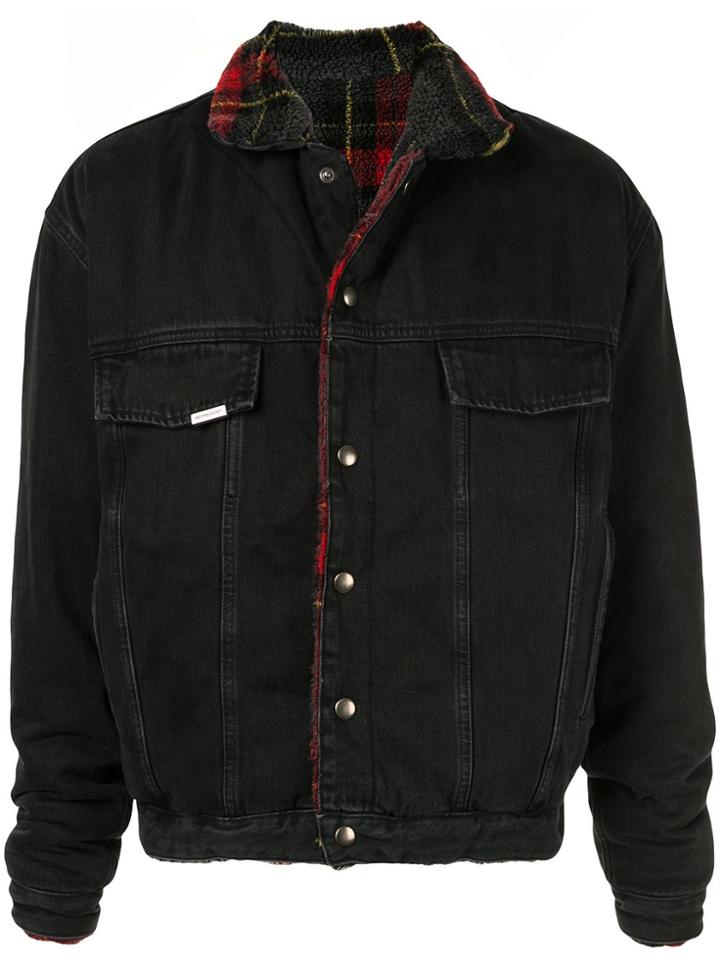 Represent Tartan-lined Denim Jacket - Grey