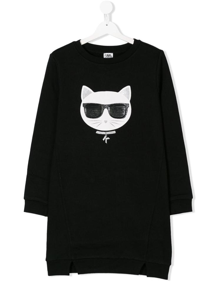 Karl Lagerfeld Kids Teen Cat Print Dress - Black