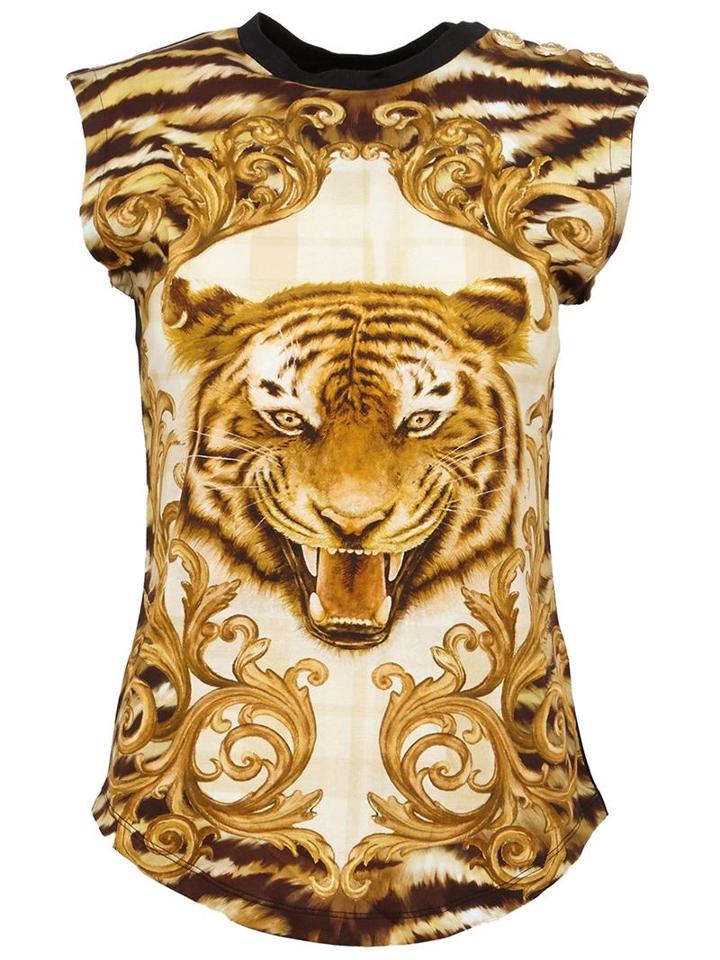 Balmain Tiger Print T-shirt, Women's, Size: 40, Black, Cotton