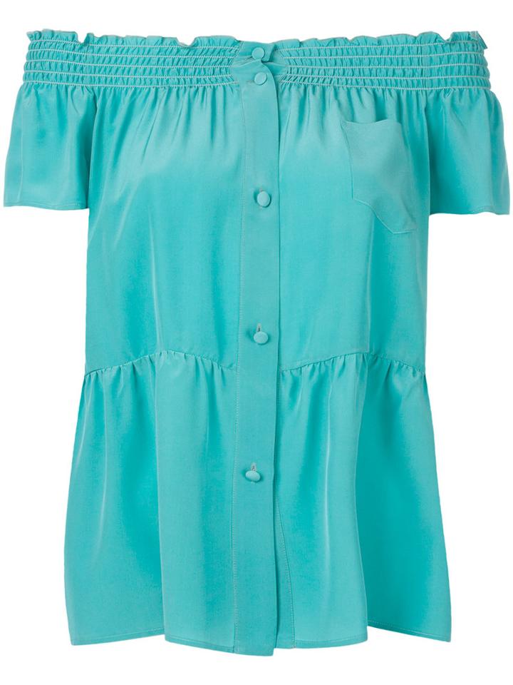 Red Valentino - Off Shoulder Top - Women - Silk - 44, Green, Silk