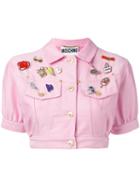 Moschino Vintage - Cropped Denim Badge Jacket - Women - Cotton/polyester/other Fibers - 38, Pink/purple, Cotton/polyester/other Fibers