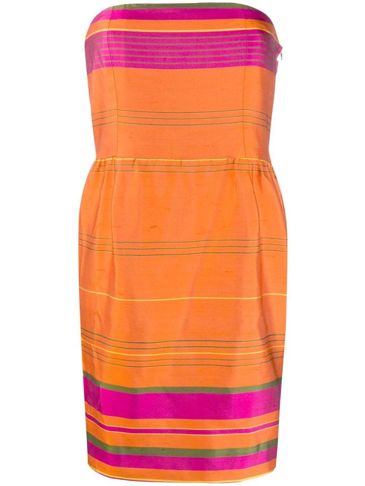 Valentino Pre-owned Striped Strapless Dress - Orange