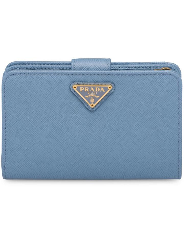 Prada Logo Snap Wallet - Blue