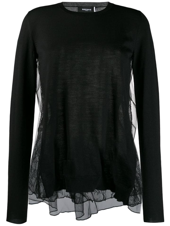 Rochas Contrast Lace Panel Blouse - Black