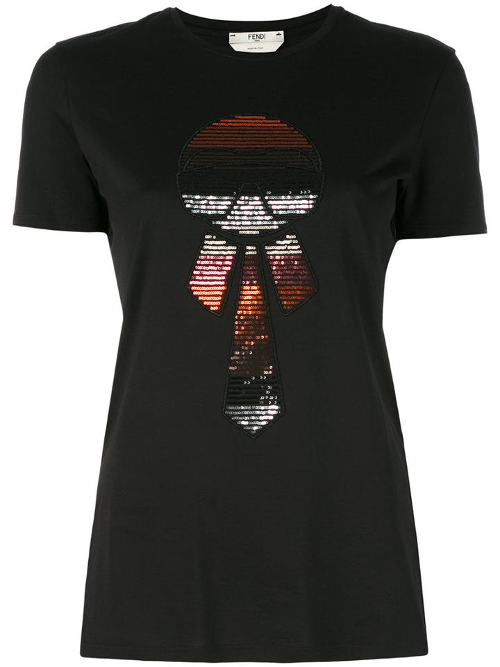 Fendi - Sequin Embroidered T-shirt - Women - Cotton/polyester - 38, Black, Cotton/polyester