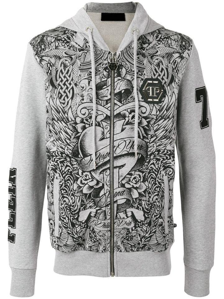 Philipp Plein - Printed Zip Hoodie - Men - Cotton - Xl, Grey, Cotton