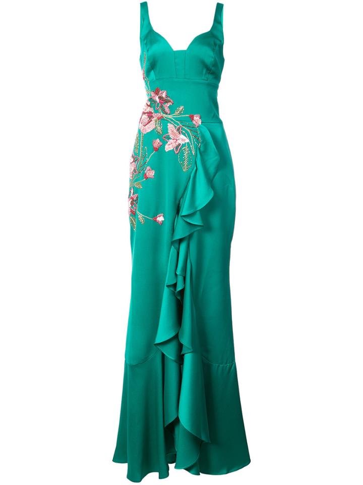 Patbo Sequin Embroidered Ruffled Gown - Green