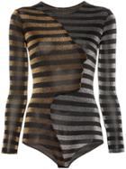 Alexia Hentsch Glitter Stripe Long Sleeve Bodysuit - Black