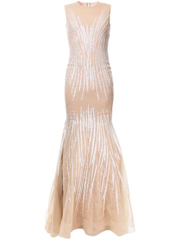 Jean Fares Couture Sunray Beaded Mermaid Gown - Nude & Neutrals