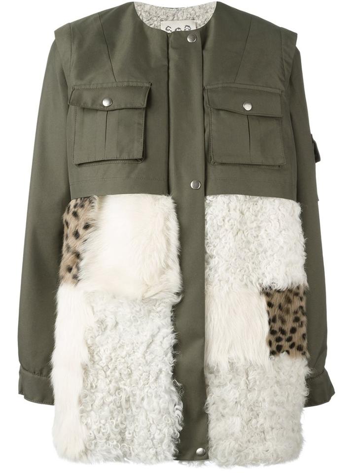 Sea Fur Panel Military Coat