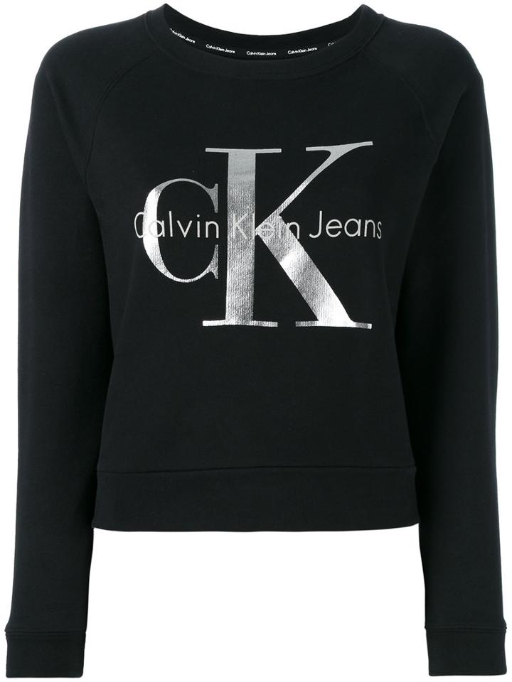 Calvin Klein Jeans Metallic Logo Sweatshirt, Women's, Size: Medium, Black, Cotton