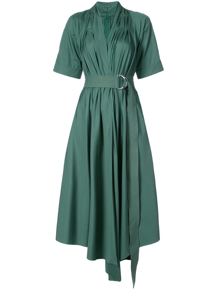 Adam Lippes Plunge Neck Asymmetric Dress - Green