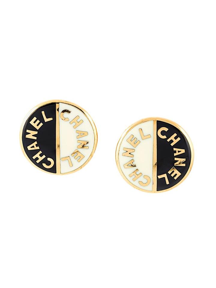 Chanel Vintage Logo Disc Clip-on Earrings, Women's, Black