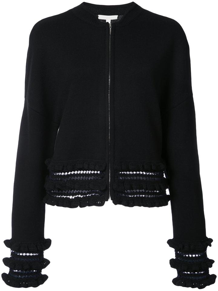 Jonathan Simkhai Frill Hem Zipped Cardigan - Black