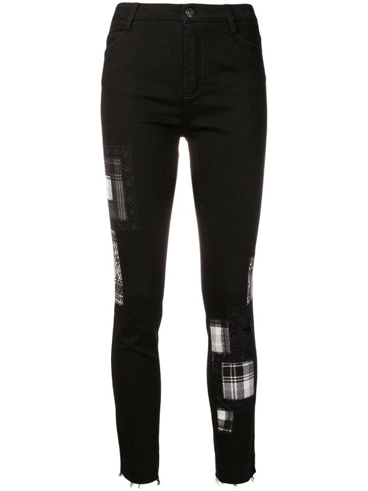 Ermanno Scervino Checked Patched Skinny Trousers - Black
