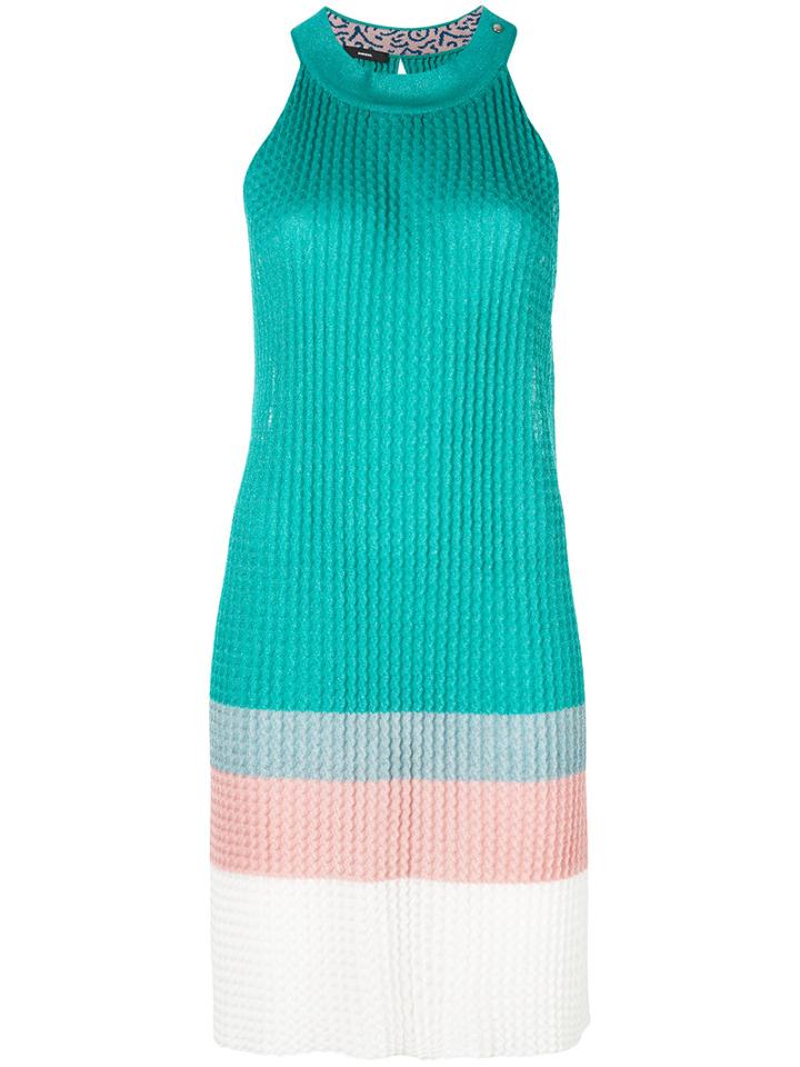 Diesel Ribbed Colour Block Dress, Women's, Size: Xs, Green, Viscose/polyester
