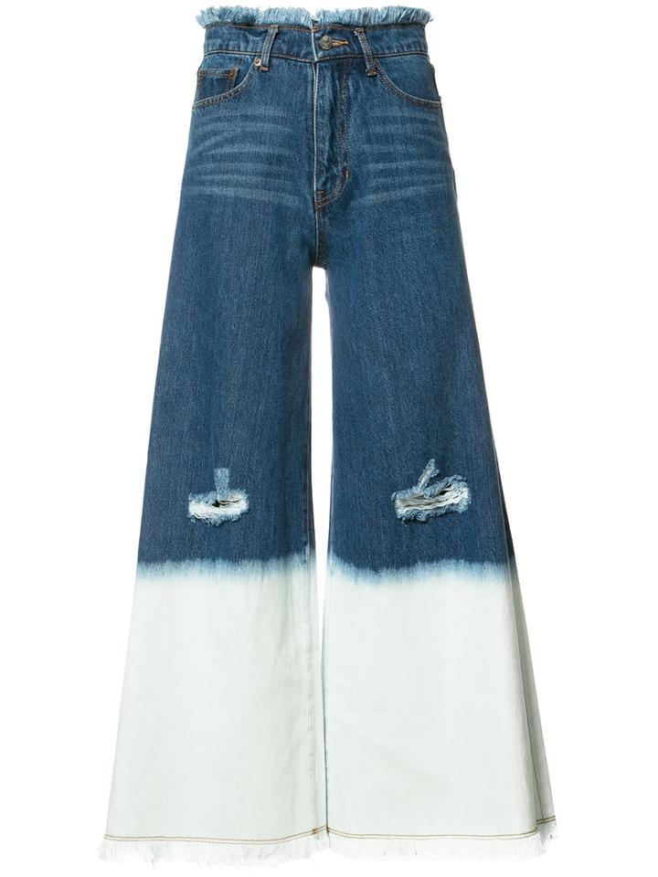 Maison Mihara Yasuhiro Wide-legged Ripped Cropped Jeans, Women's, Size: 36, Blue, Cotton