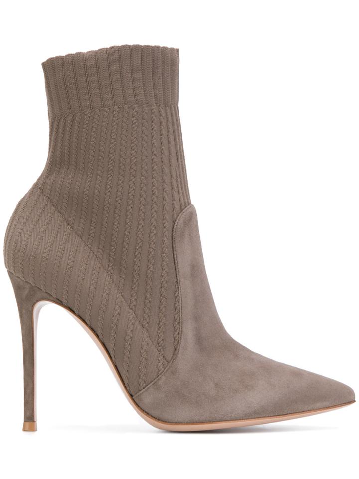 Gianvito Rossi Knitted Ankle Sock Boots - Nude & Neutrals
