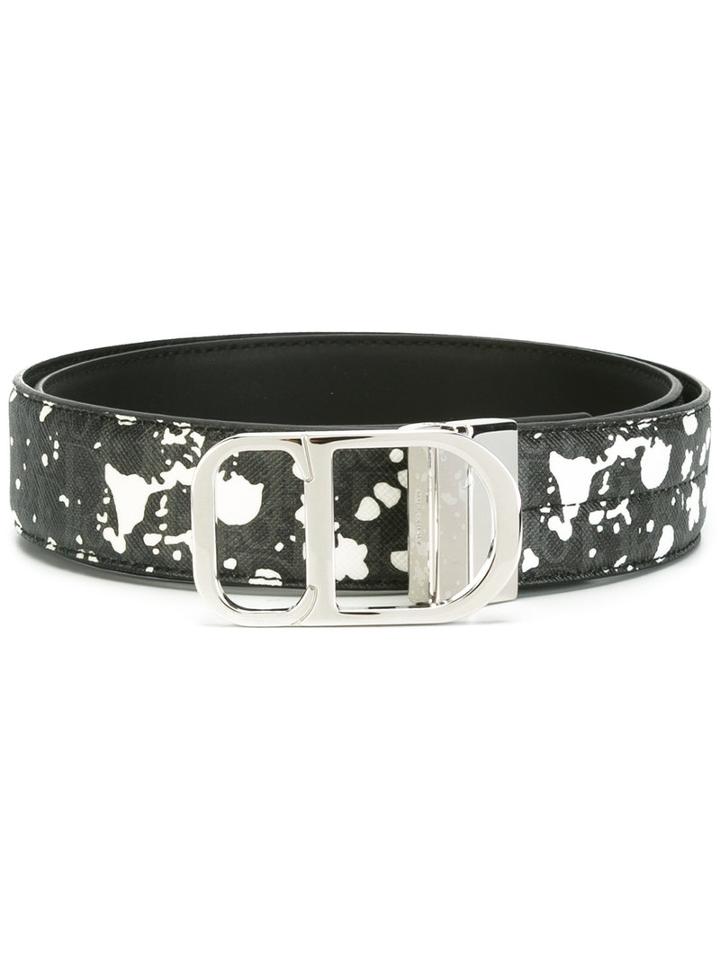 Dior Homme Paint Splatter Effect Belt, Men's, Size: 95, Black, Leather