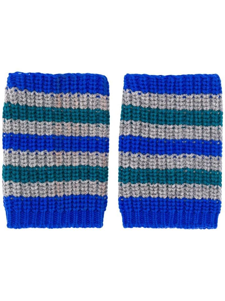 Plan C Striped Fingerless Gloves - Blue