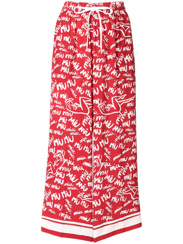 Miu Miu Logo Graffiti Print Trousers - Red