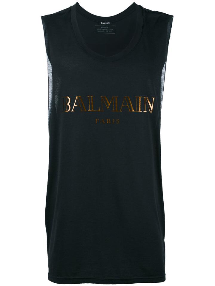 Balmain Mylar Logo Tank Top, Men's, Size: Small, Black, Cotton