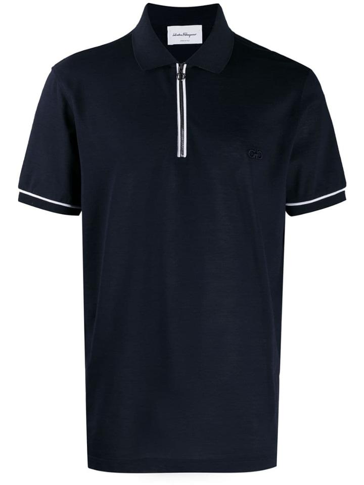 Salvatore Ferragamo Gancini Embroidery Polo Shirt - Blue
