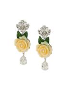 Dolce & Gabbana Rose And Crystal Drop Earrings - White