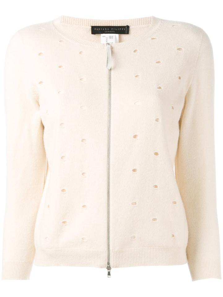 Fabiana Filippi Zip Front Cardigan, Women's, Size: 42, Nude/neutrals, Cashmere/silk/spandex/elastane