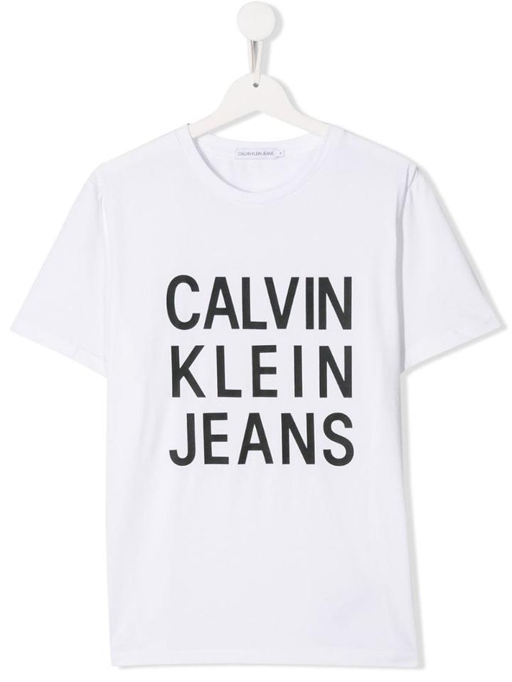Calvin Klein Kids Teen Logo Printed T-shirt - White