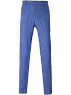 Corneliani Slim Fit Trousers, Men's, Size: 56, Blue, Linen/flax