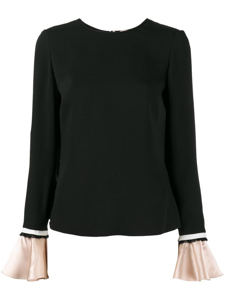 Roksanda - Saba Fluted Sleeve Top - Women - Silk - 6, Black, Silk
